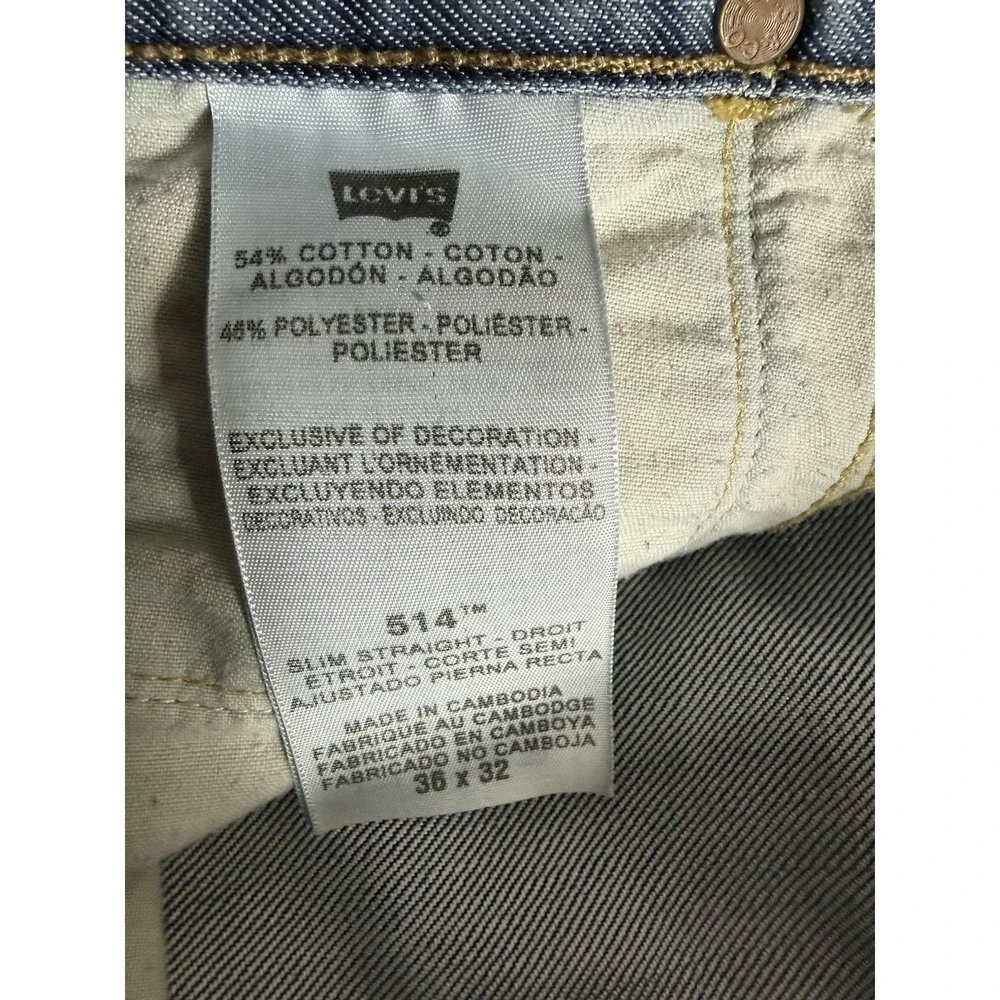 Levis 514‎ The Original Men's Jeans 36x32 Slim Straight Blue Denim